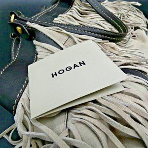 Vintage Hogan of Italy Cream Suede Fringe Shoulder Hobo Bag